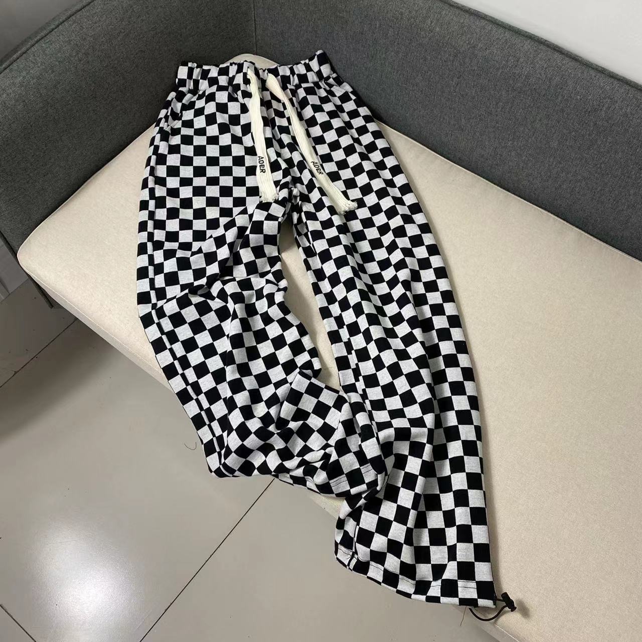 

Overalls Women Loose Wide Leg Pants Black White Checkerboard Print Trousers