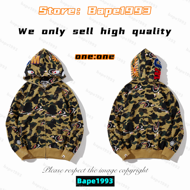 

High quality Apes Mens Hoodies & Sweatshirt Japan shark B ape head Galaxy spots luminous camo Male and female couples with the same model 100% cotton New hoodie 1993 KS3-10, 1 button