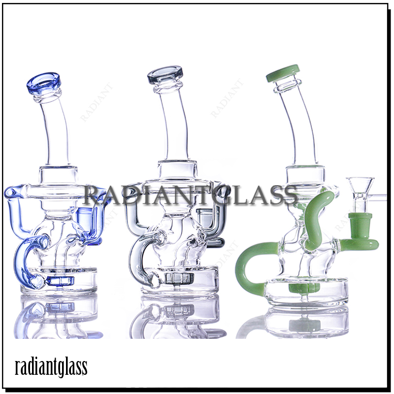 

Hookahs dab rig 7.8'' Blue/grey/green jade recyclers Glass Bongs with 14mm quartz banger and 14mm female water pipes OEM order available
