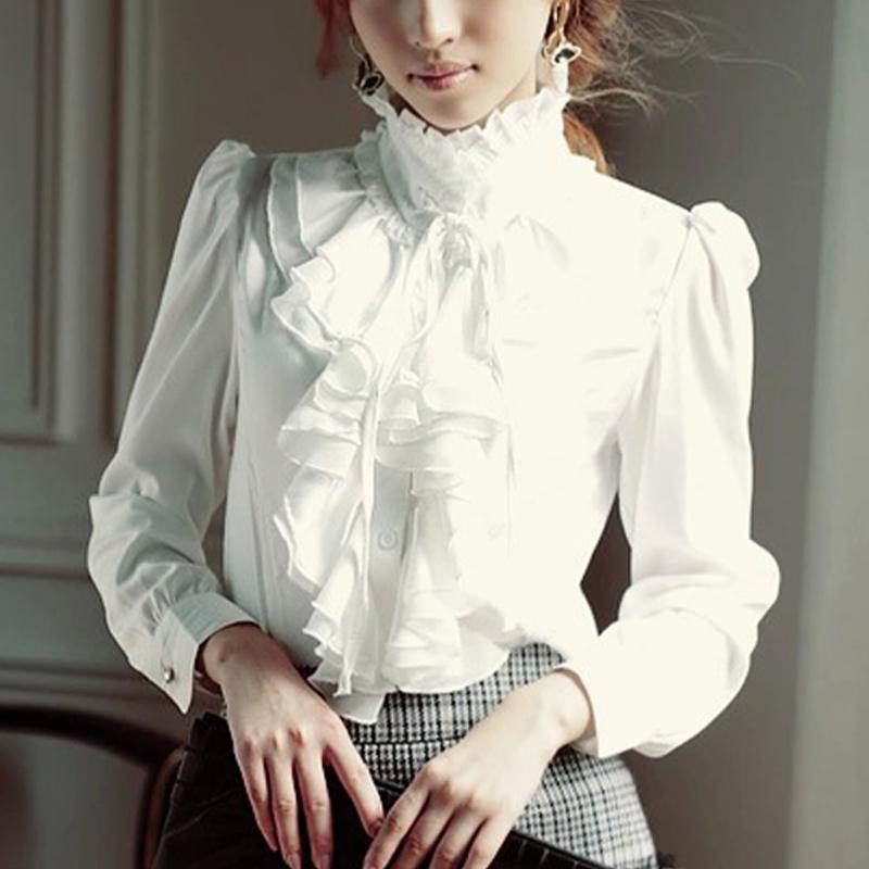 

Women' Blouses & Shirts Women Tops White Ruffle Bow Neck Long Sleeve Shirt Chiffon 2022 Work Wear Office Blusas Femininas Harajuku Blouse, Hff8398-bk