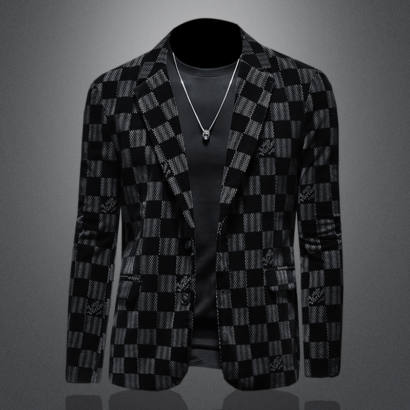 

2022 spring new plaid corduroy small suit men's fashion trend letter printing business casual men's jacket, Champagne