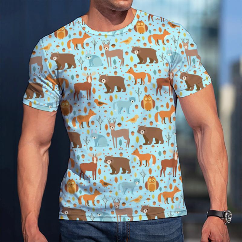 

Men's T-Shirts Print T-shirt For Graphic Hand Drawn Animal Forest Style O-Neck Men Women Child Short Sleeves Soft Casual Asian Size TopsMen', Cyj-fdh-0001-b