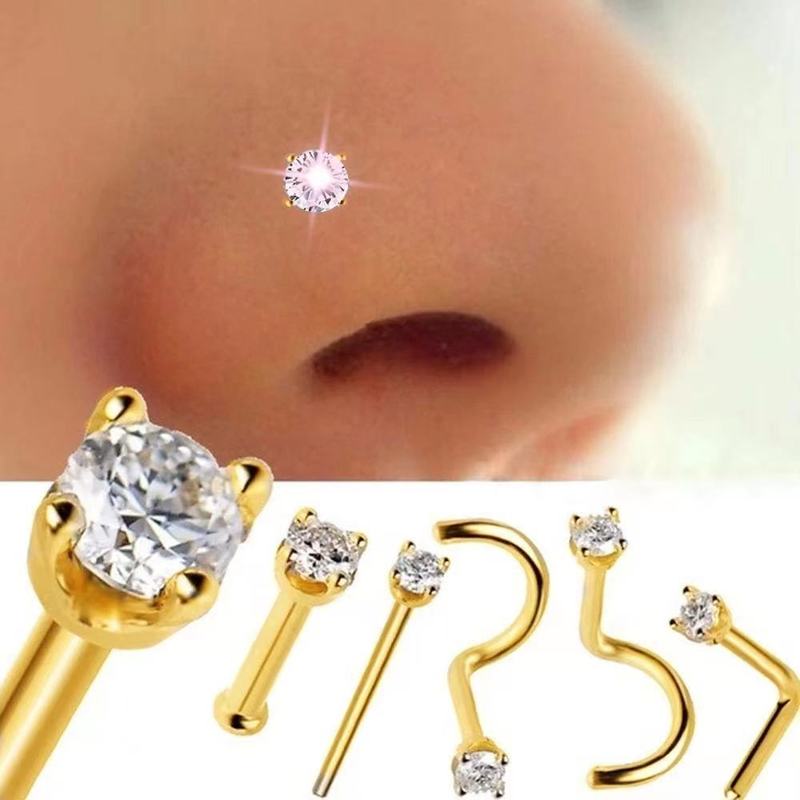 

5PCS Stainless Steel Zircon Gem Bone Nose Stud Piercing Earring L Post Ring Set Twist Pack Nariz Lote 220716
