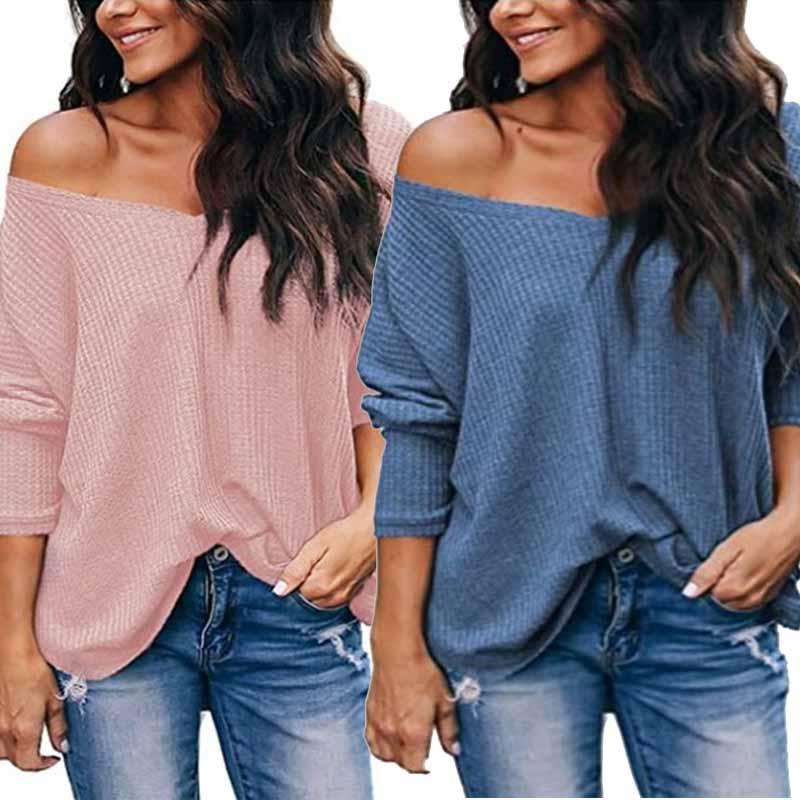 

Women's Sweaters Ladies The Off Womens Knit V Neck Shoulder Chunky Jumper Oversized TopWomen's Women'sWomen's, Black