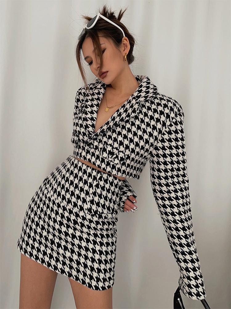 

Work Dresses Piece Sets Womens Outfits 2022 Autumn Winter Korean Fashion Vintage Plaid Jacket Coat Cropped Top Match Skirt Suits BlazerWork, Only skirts