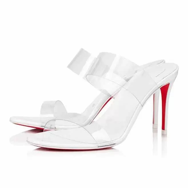 

Summer Fashion Sandals women shoes rubber soles red bottoms high heels "Just Nothing" Magnifique Clear Pvc Slide Mule Sandal Heel Pumps 85mm