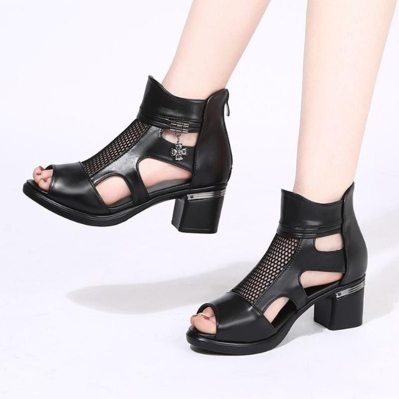 

Sandals Brand 2022 Woman Summer Roman Fish Mouth Thick Heel High-heeled Shoes Sole Versatile Middle Women ShoesSandals, Black