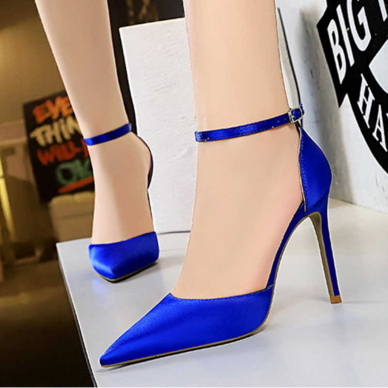 

2022 Paris TopSelling simple 10cm high-heeled Satin wedding dress sandals Women's shallow mouth pointed hollow sexy nightclub slim one line summer shoes, Silver