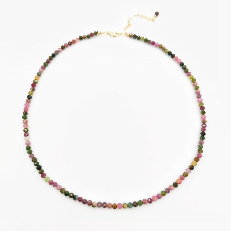 

Faceted Tourmaline Rainbow Multicolor Gemstones Natural Stones Beaded 14K Gold Filled Collier Femme Women BOHO Necklace