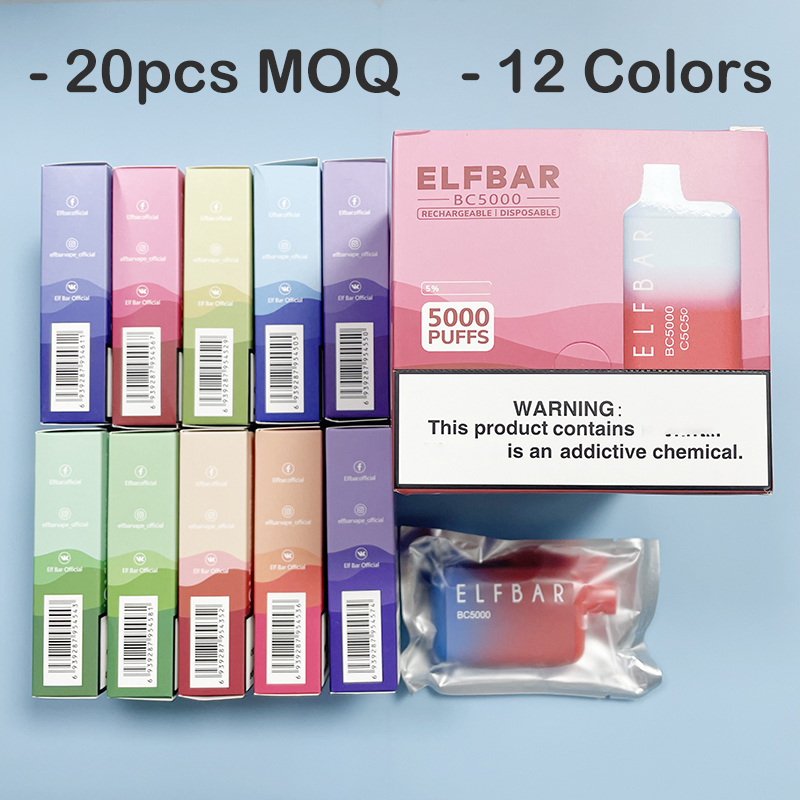 

20pcs MOQ ELF BAR BC5000 Electronic Cigarettes 5000 Puffs Disposable E-cigarettes Vape Pen Device With 650mah Rechargeable Battery 13ml Oil In Stock