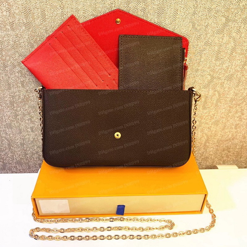 

Genuine Leather 3PCS Sets Luxurys Designers Evening Bags Purse Women Fashion Crossbody Bag Tote Wallet Coin Purse With Box DustBag JN8899, Coin purse brown plaid