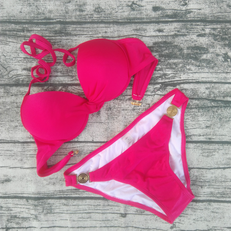 

2022 new metal Textile decoration swimsuit solid color Bikini swimming beach bikini suit, As show