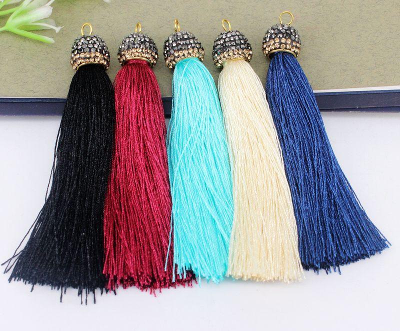 

Pendant Necklaces 10pcs Silk Tassels Mix Color Tassel Charms Pave Crystal Caps For Jewelry MakingPendant