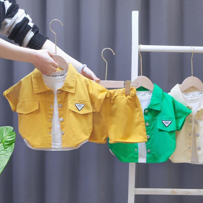 

Clothing Sets Baby Boy Cotton Clothest Summer Toddler Two-Piece Set Tooling Leisure Short Sleeve Handsome Shirt Suit Children CostumeClothin, Green