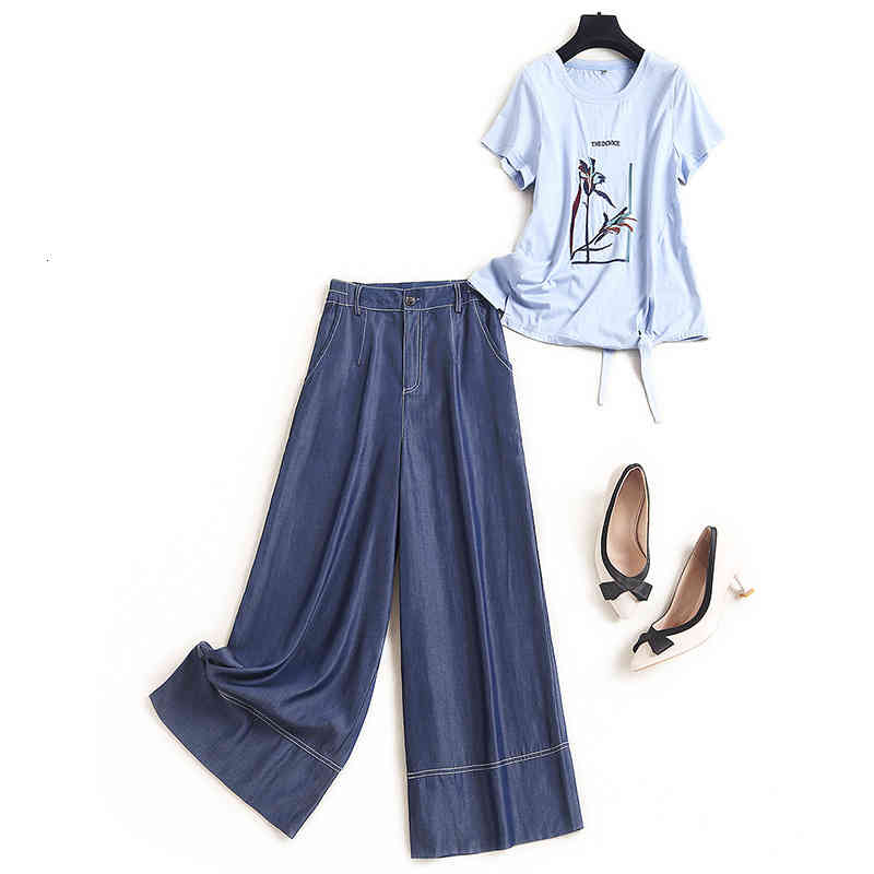 Women's Tracksuits French single brand special counter label cutting big brand shopping mall discount summer printed T-shirt Tencel denim