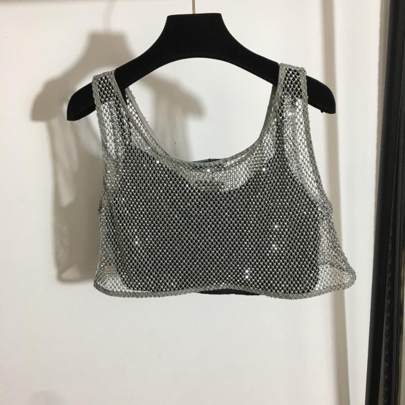 Women's T-Shirt Sequined Hollow Out Tshirts Women Short Sleeve Fashion Designer Summer Cropped Tops Runway Quality Tees LadiesWomen's W