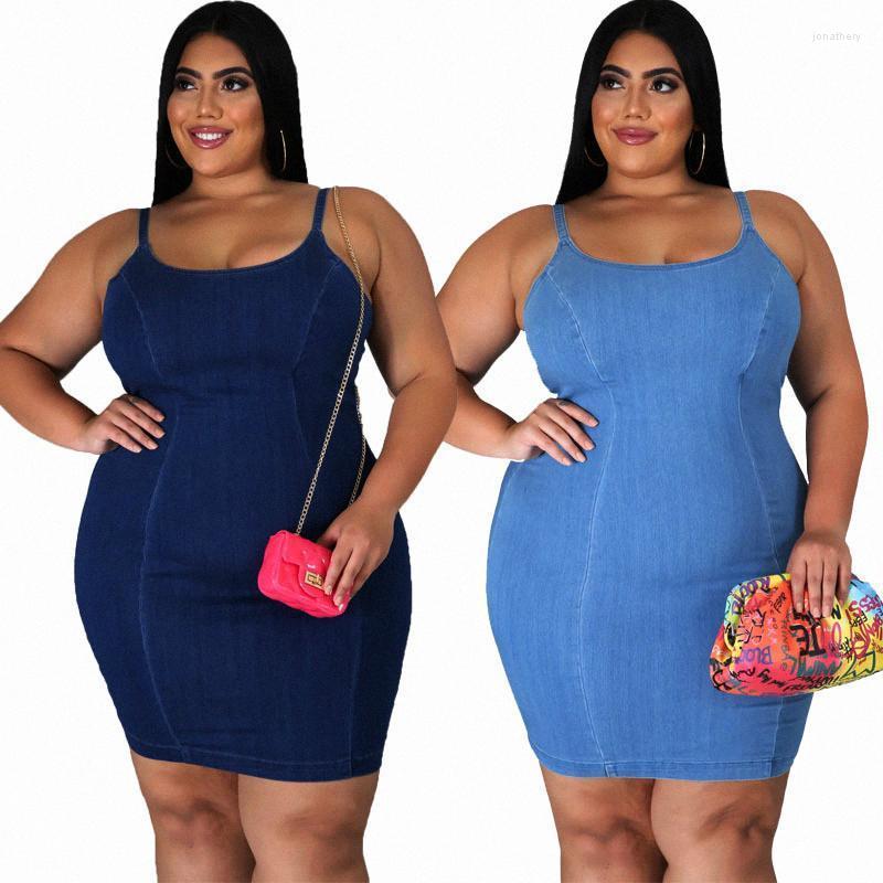

Plus Size Dresses Mini Dress Sexy Jeans Slip For Women Summer Clothing Streetwear SleevelessWholesale Drop Jona22, Blue