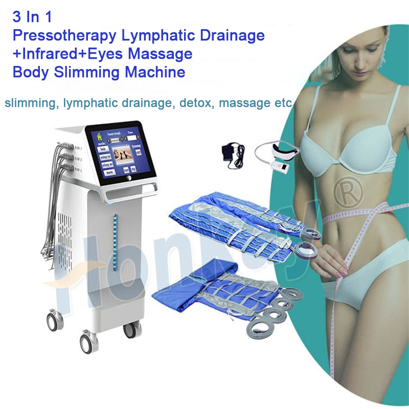 

Vertical 3 In 1 Pressotherapy Slimming Machine Air Pressure Infrared Lymph Drainage Body Detox Equipment Sauna Suit with Eyes Massage Function for Beauty Spa Use