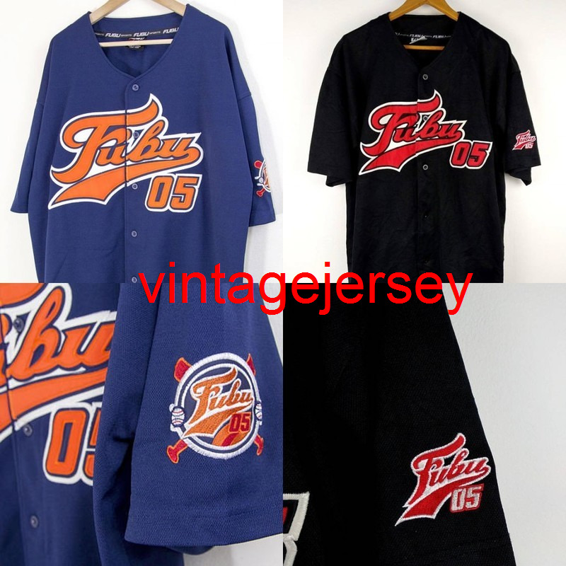 

FUBU BASEBALL JERSEY fubu 05 collection for us by us fubu jersey oversize damon john blue orange black 90s all stitched