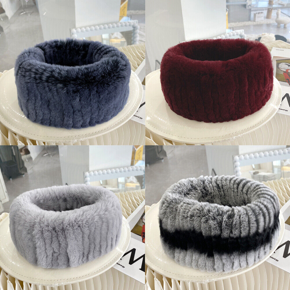 

Women's Real Rex Rabbit Fur Scarf Headbands Winter Warm Collar Outdoor Ski