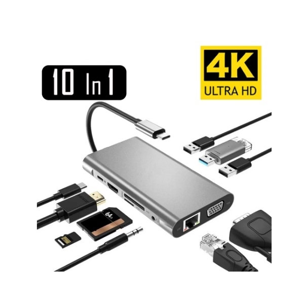 

USB Type C Hub Docking Stations Type-C To HDTV 4K VGA Adapter RJ45 Lan Ethernet SD TF USB-C 3.0 Typec 3.5mm Jack Audio Video for MacBook Pro OTG