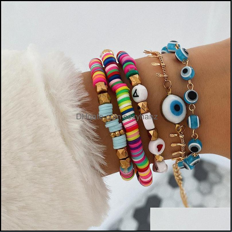 

Charm Bracelets Jewelry 5Pcs/Set Blue For Women Rainbow Letter Beads Bracelet Set Fashion Drop Deliv Dhn18