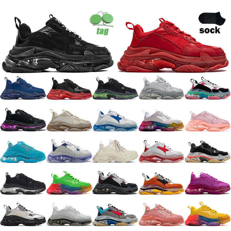 

2022 Triple S mens 17FW womens Designer Shoes Clear Sole triple-s Black Beige Allover Red Sneaker Balencc Crystal Bottom designers sneakaers, A14 36-45 clear sole white
