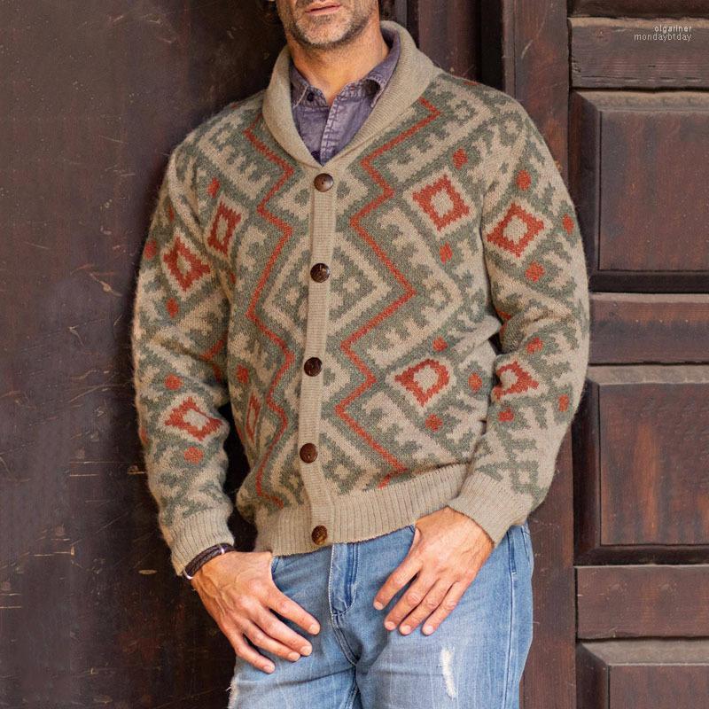 

Men' Sweaters Fashion Clothing Wool Blended Sweater Cardigan Warm Jacquard Knit Long Sleeve Lapel Thick Coat Olga22, Khaki