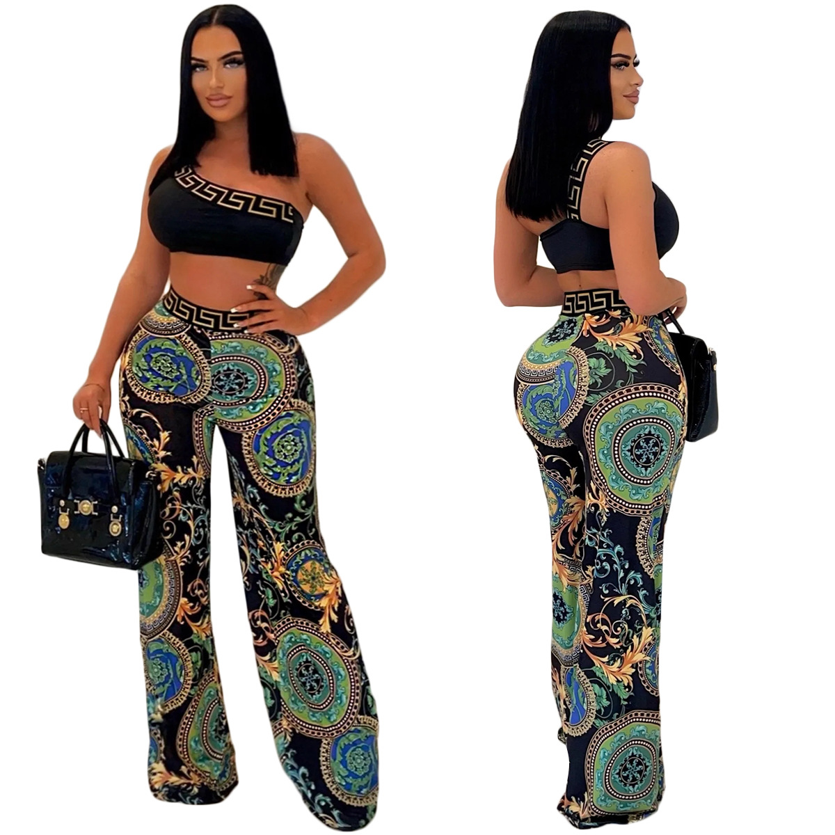 

Summer Two-piece Sexy Women' Wear European and American Fashion Trend Print Leisure, Black