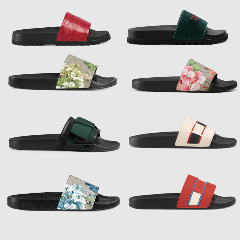 

Summer Rubber Slides Slippers Women Sandal Floral Brocade Men Slipper Gear bottom Flip Flops women striped Beach causal shoes with Box NO10NO10, With receipt+dust bags + card + box