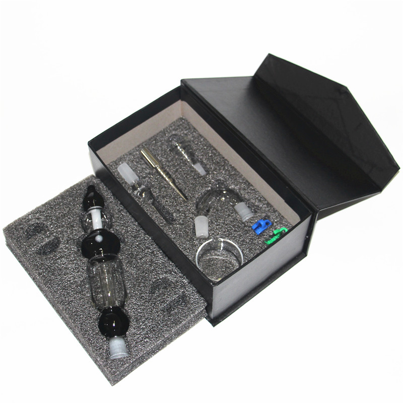 

Hookah Nectar Bong Set Smoking With Two Nails 10 14 18mm Glass Bowl Luxurious Foam Box Packing Smoke Accessories ash catcher