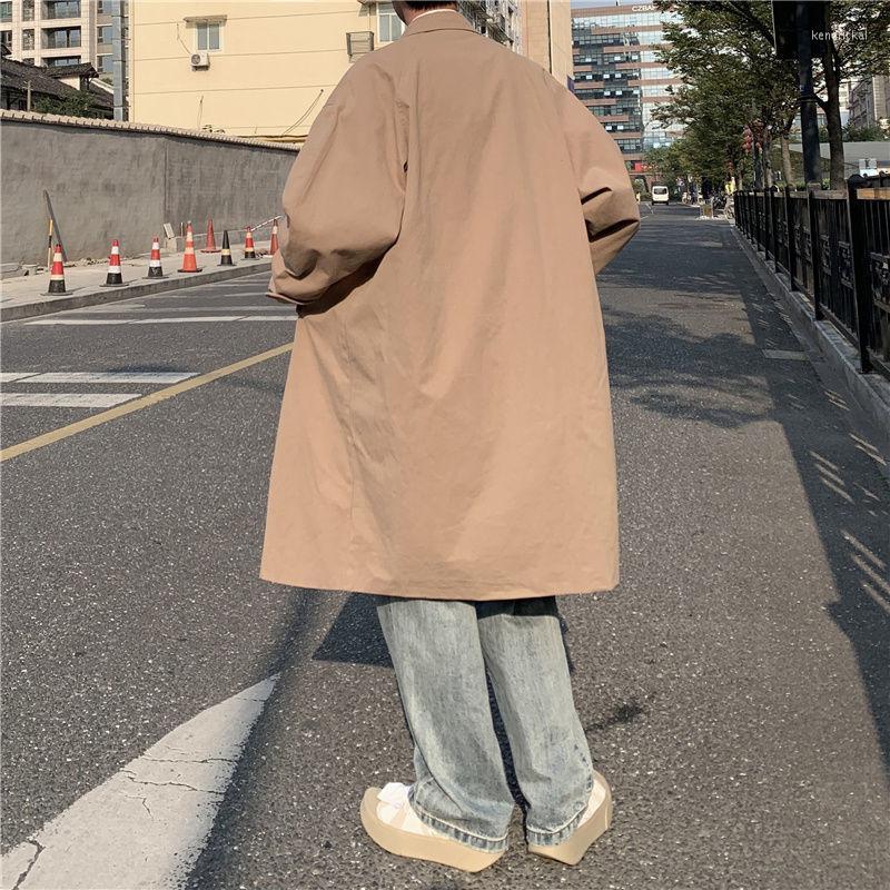 

Men's Trench Coats Autumn Khaki/Black Coat Men Fashion Casual Long Korean Loose Oversized Windbreaker Jacket Mens Overcoat -2XL Kend22