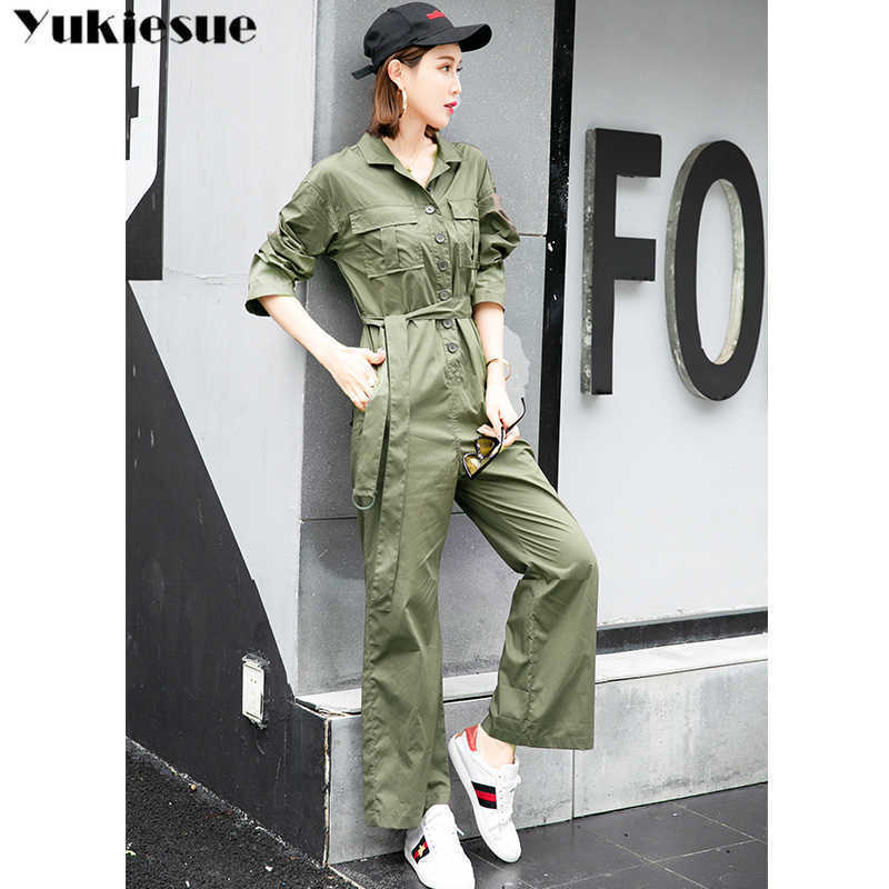 

long harem jumpsuits woman cargo pants female bodysuit body mujer for women overalls romper pockets womens rompers 210608, Army green