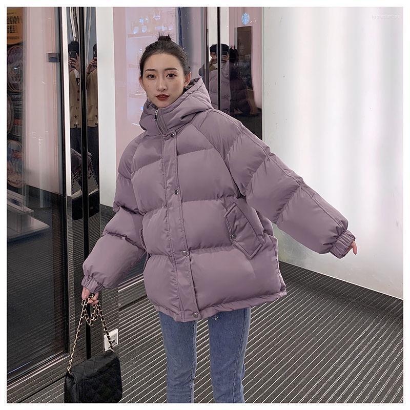 

Women's Down & Parkas Women Long Sleeve Short Jacket Winter Thick Hooded Cotton Padded Coats Female Korean Loose Puffer Ladies Oversize Outw, White