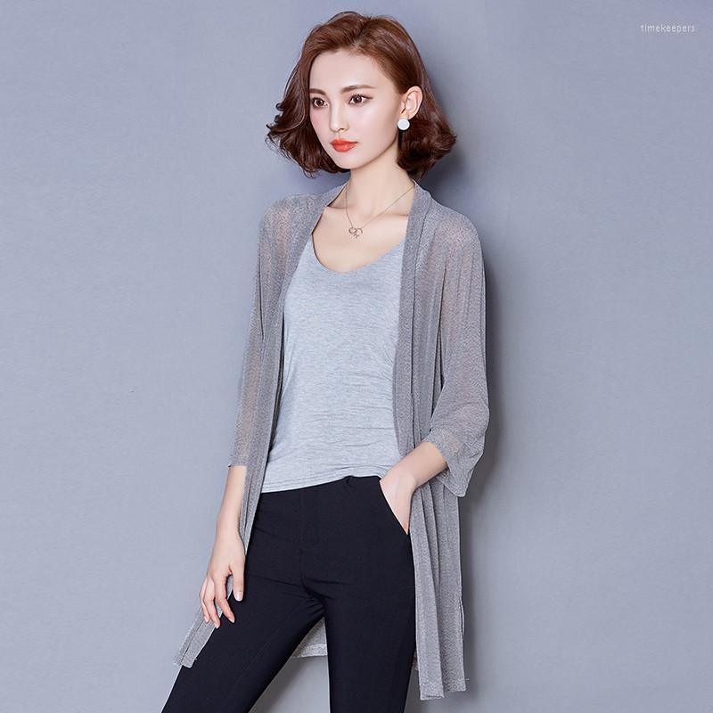 

Women's Knits & Tees Summer Autumn Women Midi Long Cardigan Casual Loose Silk Mesh Cardigans Female Thin Air Conditioning Shirt Coat Plus Si, Red