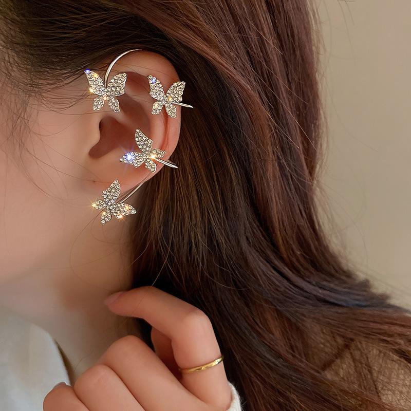 

Clip-on & Screw Back KunJoe Silver Color Metal Butterfly Ear Clip Without Piercing For Women Sparkling Zircon Cuff Earrings Wedding JewelryC
