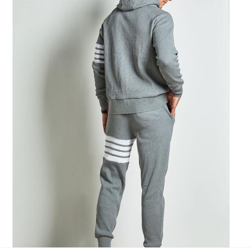 TB Men's Tracksuit New Waffle Hooded Zip Sweatshirt Casual Women's Loose Striped Patchwork Sweater Sweater Pants Couple Set #S-XXXL