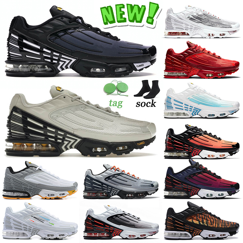 

New Fashion TN 3 Plus Running Shoes Mens Women Obsidian Bone Black Multi White Topography Pack Crimson Red Laser Blue Tiger Sports Tuned III Sneakers Jogging Size 36-46, B44 radiant red 39-46