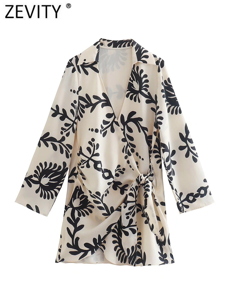 

Zevity Women Vintage Cross V Neck Floral Print Bow Tied Slim Mini Dress Lady Chic Long Sleeve Kimono Party Vestido Mujer DS8 220721, Daa ds468