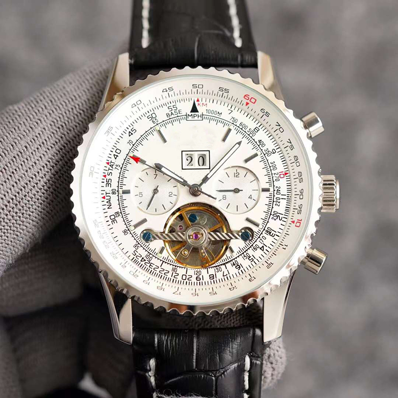 

Watch Mens Watch Mechanical movement Watches Fashion Wristwatch Leather Stainless Steel Strap Waterproof WristWatches Montre De Luxe 43mm Tourbillon, Color2