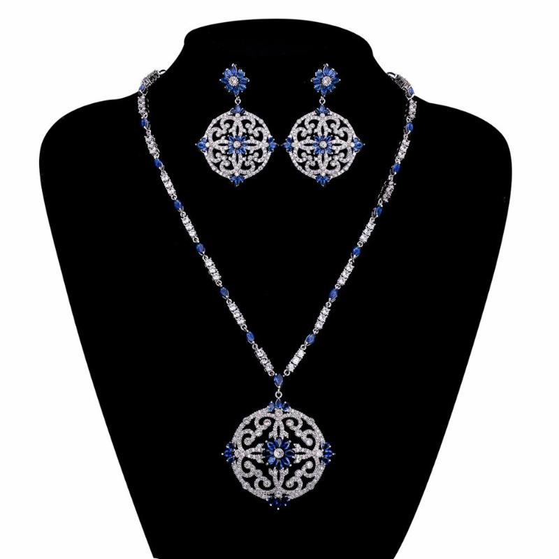 

Earrings & Necklace Round Full 5A Cubic Zirconia Bride Wedding Earring Set Top Quality Women Prom Party Jewelry Sets CN10191Earrings, As pic