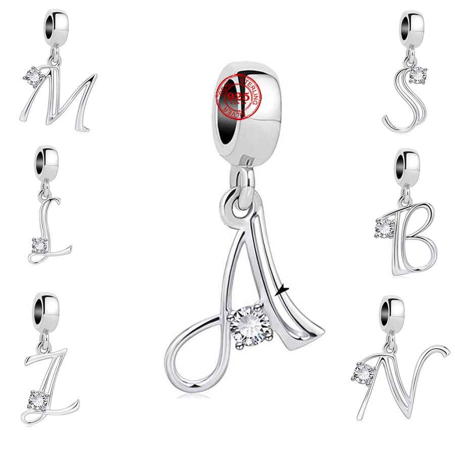 925 Argent Charme Perles Dangle ABC Lettre De L'alphabet Perle Fit Pandora Charms Bracelet DIY Bijoux Accessoires