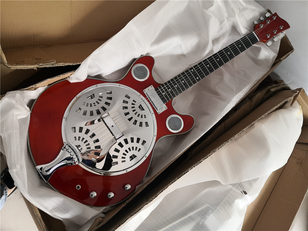 

Resonator Electric Guitar Red Stainless Steel Body Rosewood Fingerboard 6 Strings