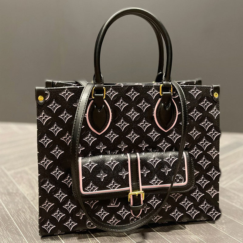 

HH Onthego Designer High Quality Luxury Brand Tote Bag Handbags Embossed By The Pool Fashion Shoulder Leather PM MM GM Black On The Go Shopping Handbag Bags 32cm, Add shipping fee