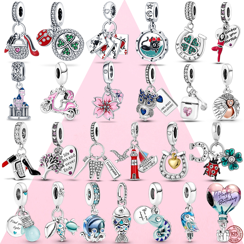 Perles de charme en argent 925 pendantes perles de coccinelle porte-bonheur qui brillent dans le noir perle d'ampoule adaptée au bracelet à brelo