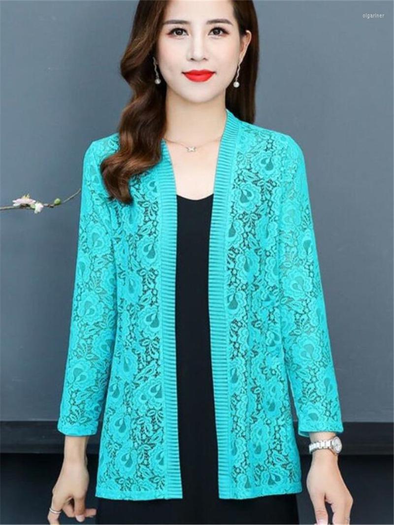 

Women' Knits & Tees Korean Fashion Blouse Womans Tops Long Sleeve 5XL 6XL Lace Cardigan Thin Coat Outside Sun Protection ClothingWomen' Ol, Sky blue