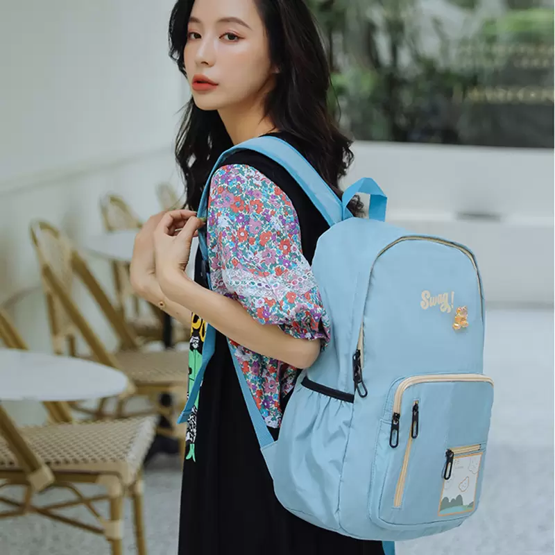 

Waist bagsWomans Backpack Nylon Waterproof Schoolbag Junior High School Bags Large Capacity Female Backpack Cute Bear Accessories M153