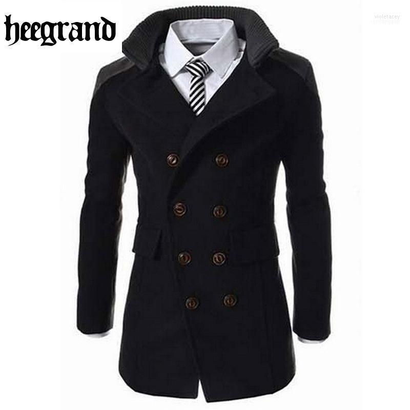 

Men's Wool & Blends HEE GRAND 2022 Fashion Autumn Winter Coat Turn-down Collar Blend Men Pea Double Breasted Overcoat MWN1131 Viol22, Black