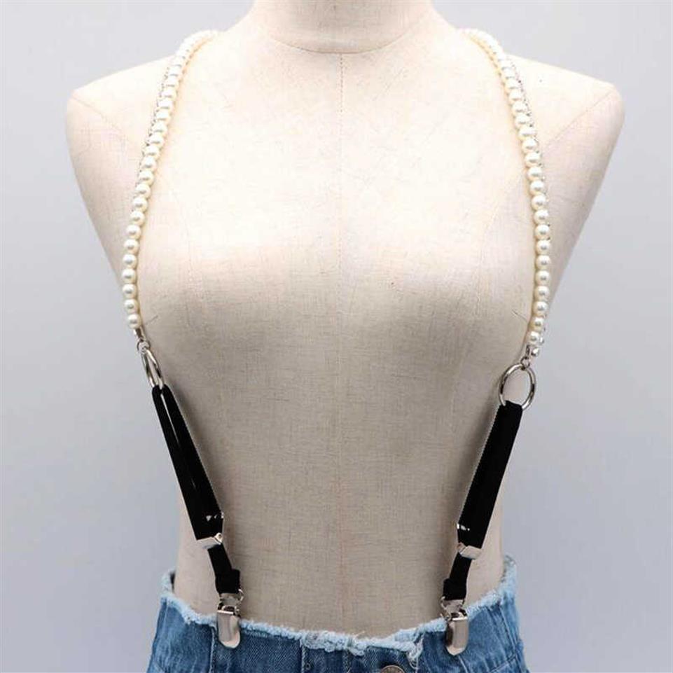 

Fashion suspenders women High Quality pearl Leather belts Suspenders male Adjustable 3 metal Clip Belt Strap sexy Suspenders X0803303q, Black