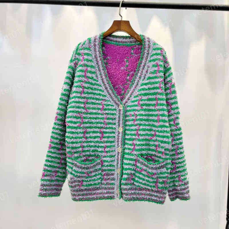 

Fashion Womens Sweaters Green Striped Patchwork Fall Tops Cotton Stretch Button Cardigan Sweaters Luxury Brand Designer Sweaters Women Clothes
